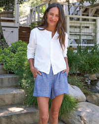 Frank & Eileen Mae Pull On Short - Italian Classic Linen in Blue 2 - Bliss Boutiques