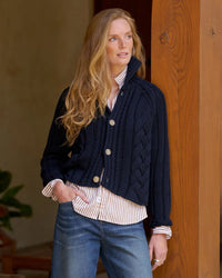 Frank & Eileen Mini Cotswolds Cable Cardigan in Marine 1 - Bliss Boutiques