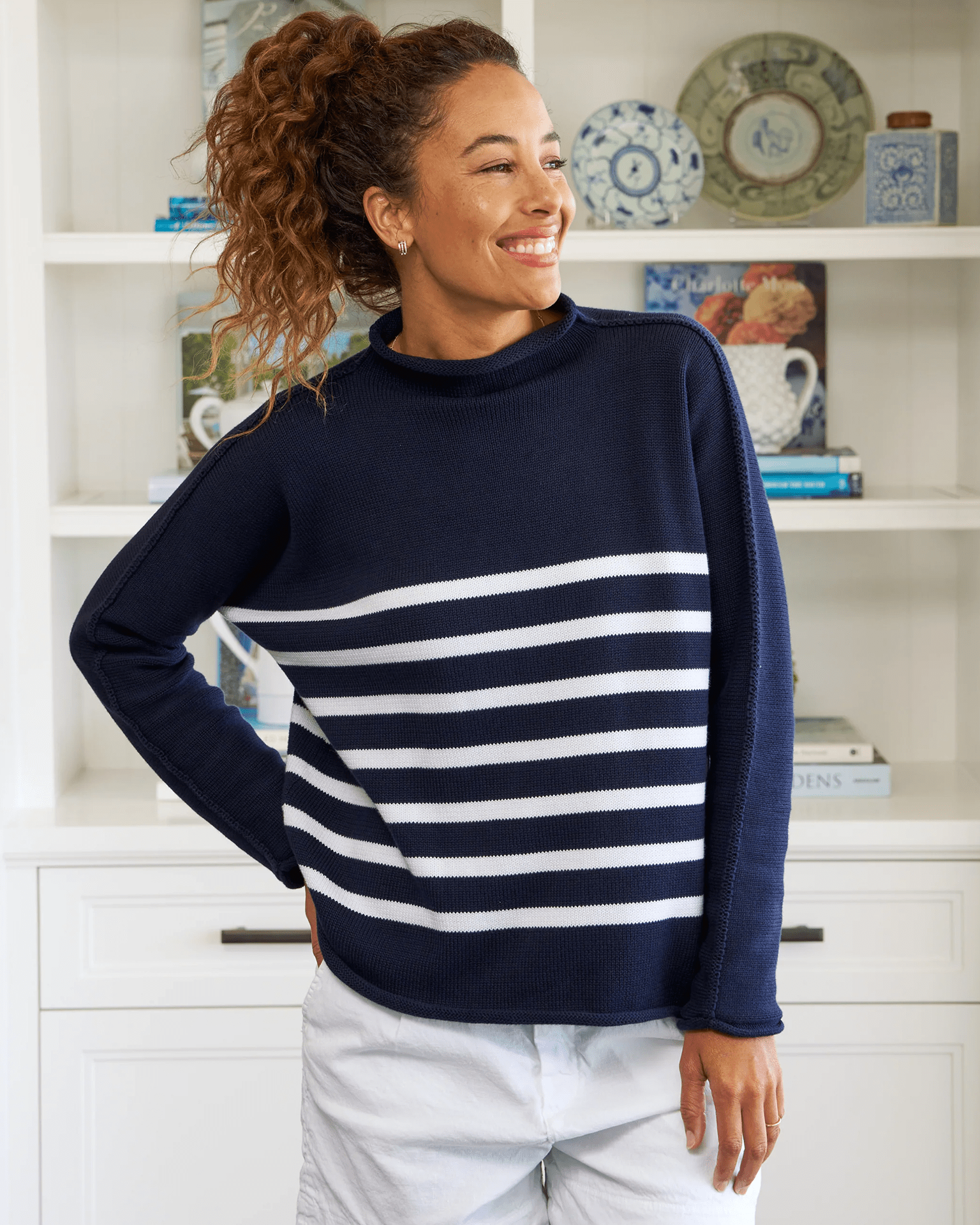 Monterey Sweater in Navy w/ White Stripe