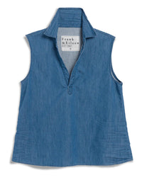Frank & Eileen Olivia Sleeveless Polo Shirt in Vintage Stonewashed Indigo 4 - Bliss Boutiques