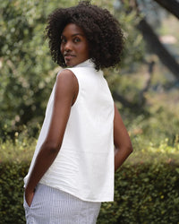 Frank & Eileen Olivia Sleeveless Polo Shirt in White Tattered Denim 3 - Bliss Boutiques