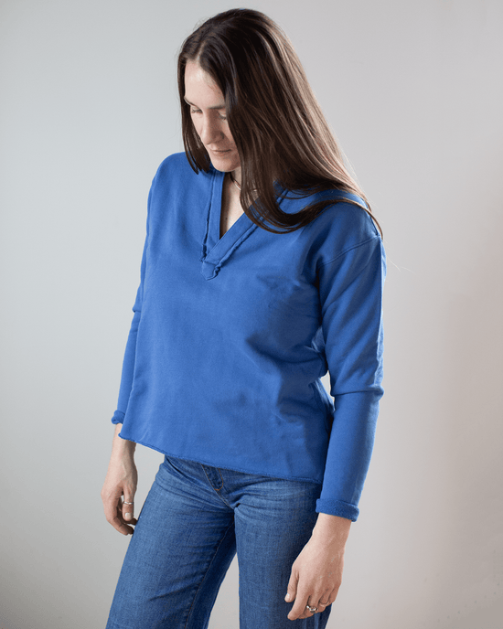 Frank & Eileen Patrick Popover Henley in Blue Bird Triple Fleece 