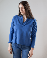 Frank & Eileen Patrick Popover Henley in Blue Bird Triple Fleece 