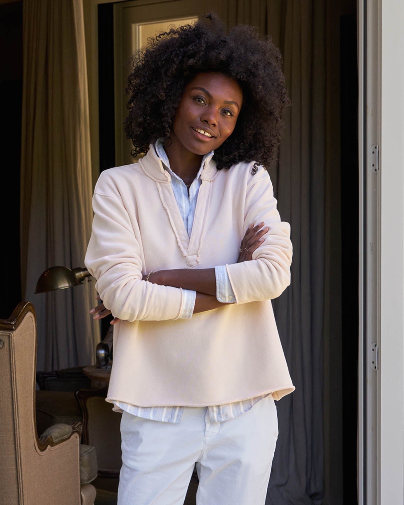 Patrick Popover Henley in Petal French Terry