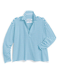 Frank & Eileen Patrick - Popover Henley in Turquoise Stripe 4 - Bliss Boutiques