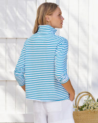 Frank & Eileen Patrick - Popover Henley in Turquoise Stripe 3 - Bliss Boutiques
