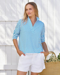 Frank & Eileen Patrick - Popover Henley in Turquoise Stripe 1 - Bliss Boutiques
