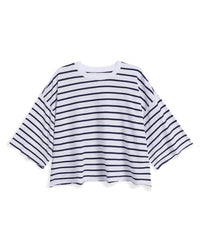 Frank & Eileen Presley - Oversized SS Crop Tee in Navy French Stripe 4 - Bliss Boutiques