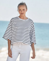 Frank & Eileen Presley - Oversized SS Crop Tee in Navy French Stripe 1 - Bliss Boutiques