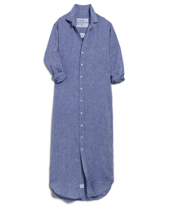 Frank & Eileen Rory Maxi Shirtdress in Darker Blue Linen 