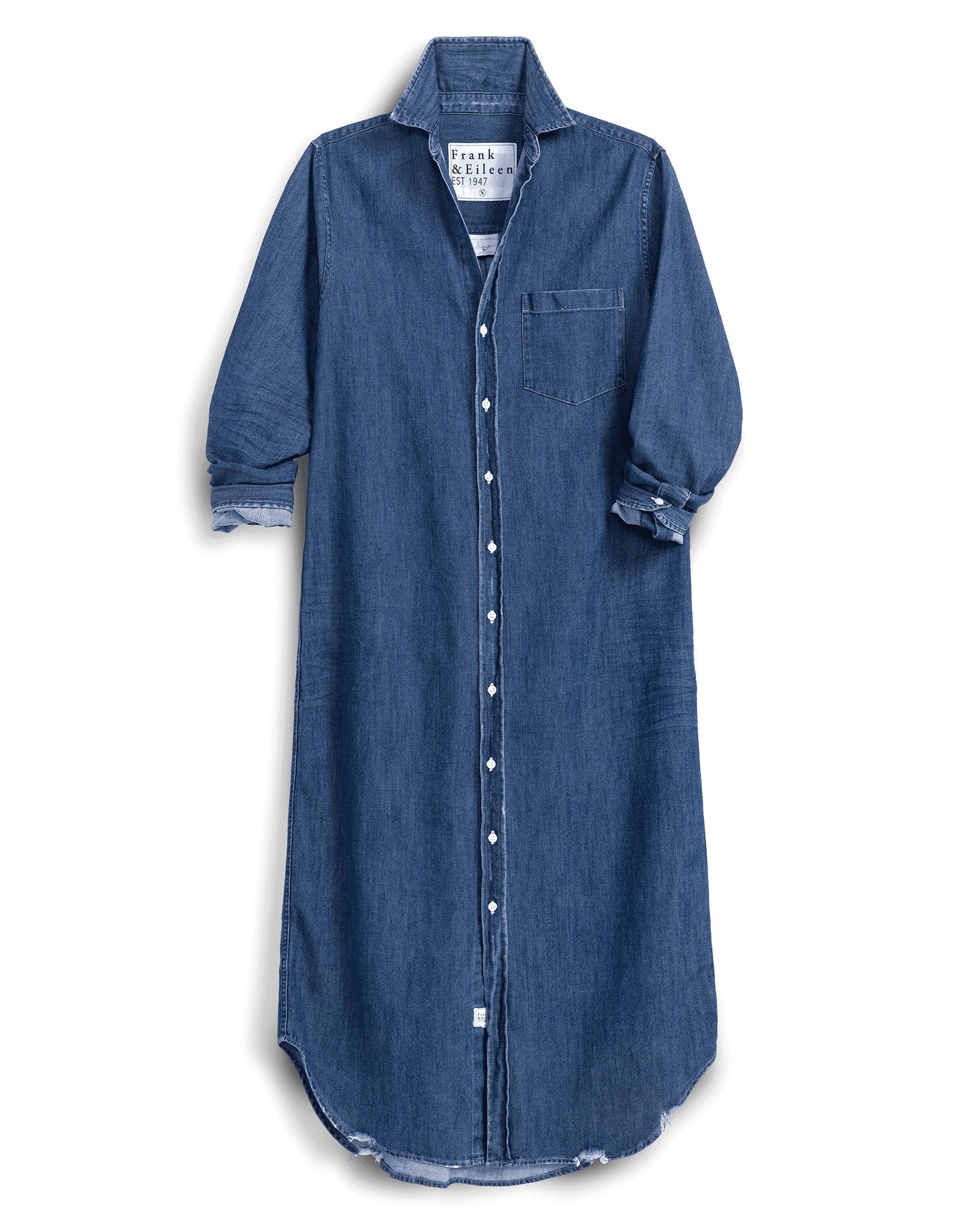 Rory Maxi Shirtdress in Distressed Indigo Washed Denim
