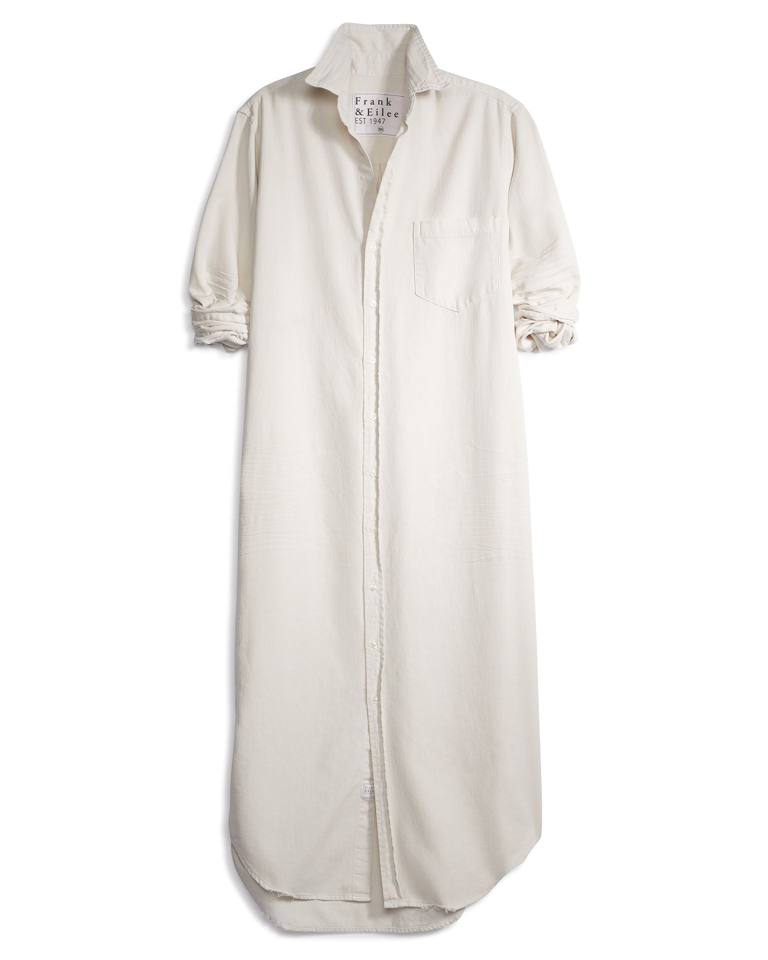 Frank & Eileen Rory Maxi Shirtdress in Vintage White Distressed Denim 2 - Bliss Boutiques