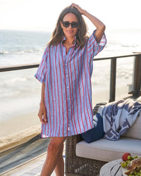 Frank & Eileen Rosemary Shirtdress in Blue Red Textured Stripe 2 - Bliss Boutiques