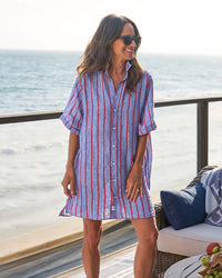 Frank & Eileen Rosemary Shirtdress in Blue Red Textured Stripe 1 - Bliss Boutiques
