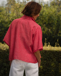 Frank & Eileen Rosie Short Sleeve Button Up in Red Linen 4 - Bliss Boutiques