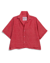 Frank & Eileen Rosie Short Sleeve Button Up in Red Linen 5 - Bliss Boutiques