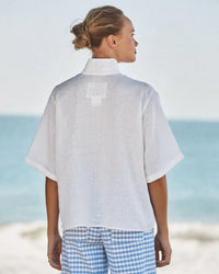 Frank & Eileen Rosie Short Sleeve Button Up in White Linen 3 - Bliss Boutiques