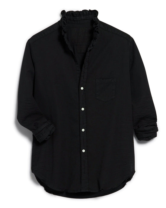 Frank & Eileen Ruffle Eileen Button Up in Black Distressed Famous Denim 