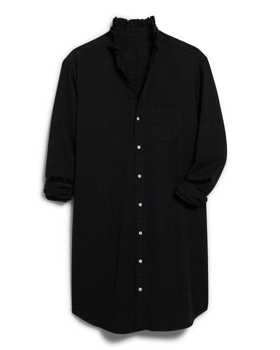Frank & Eileen Ruffle Mary Classic Shirtdress in Black Distressed Famous Denim 
