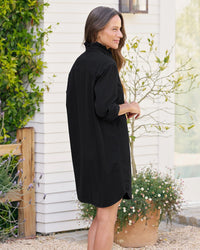 Frank & Eileen Ruffle Mary Classic Shirtdress in Black Distressed Famous Denim 