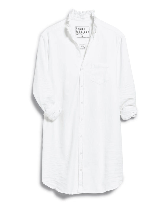 Frank & Eileen Ruffle Mary Classic Shirtdress in White Distressed Famous Denim 