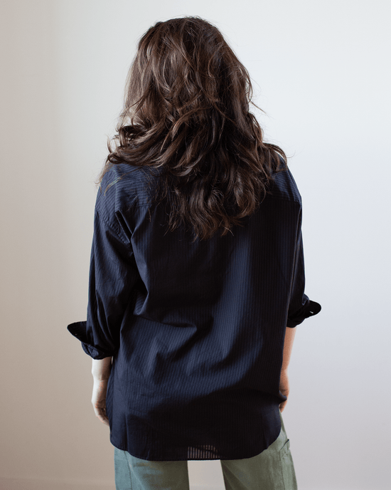 Frank & Eileen Shirley Oversized Button Up Shirt in Sheer Black Stripe 