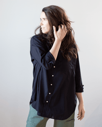 Frank & Eileen Shirley Oversized Button Up Shirt in Sheer Black Stripe 
