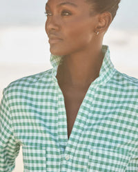 Frank & Eileen Southern Long-Sleeve Playsuit Dress in Green Check 2 - Bliss Boutiques