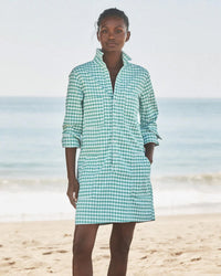 Frank & Eileen Southern Long-Sleeve Playsuit Dress in Green Check 1 - Bliss Boutiques
