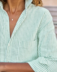 Frank & Eileen Southern Long - Sleeve Playsuit Dress in Lime Stripe 3 - Bliss Boutiques