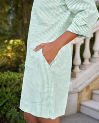 Frank & Eileen Southern Long - Sleeve Playsuit Dress in Lime Stripe 5 - Bliss Boutiques