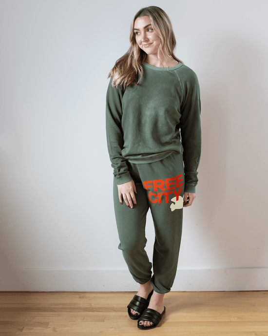 Free City Lucky Rabbits Sweatshirt in Surplus Greens 