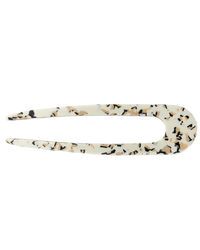 French Hair Pin in Terrazzo by Machete, crafted from Italian acetate with a tortoiseshell pattern on a white background.