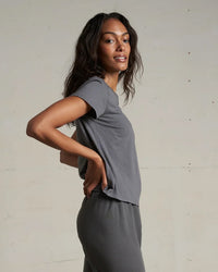 Harley Cotton S/S Boxy Crew Tee in Charcoal - Bliss Boutiques