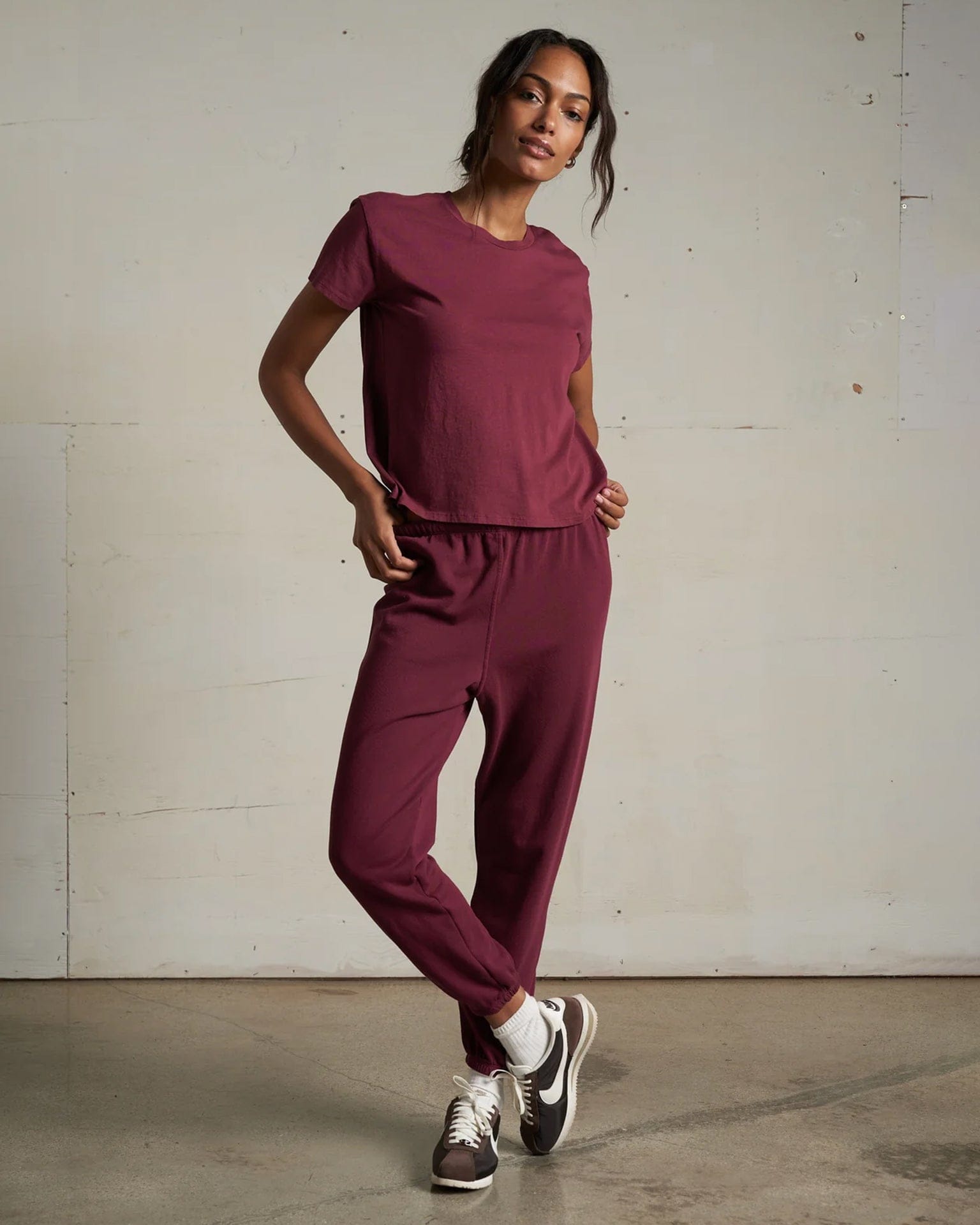 perfectwhitetee Harley Cotton S/S Boxy Crew Tee in Dark Burgundy
