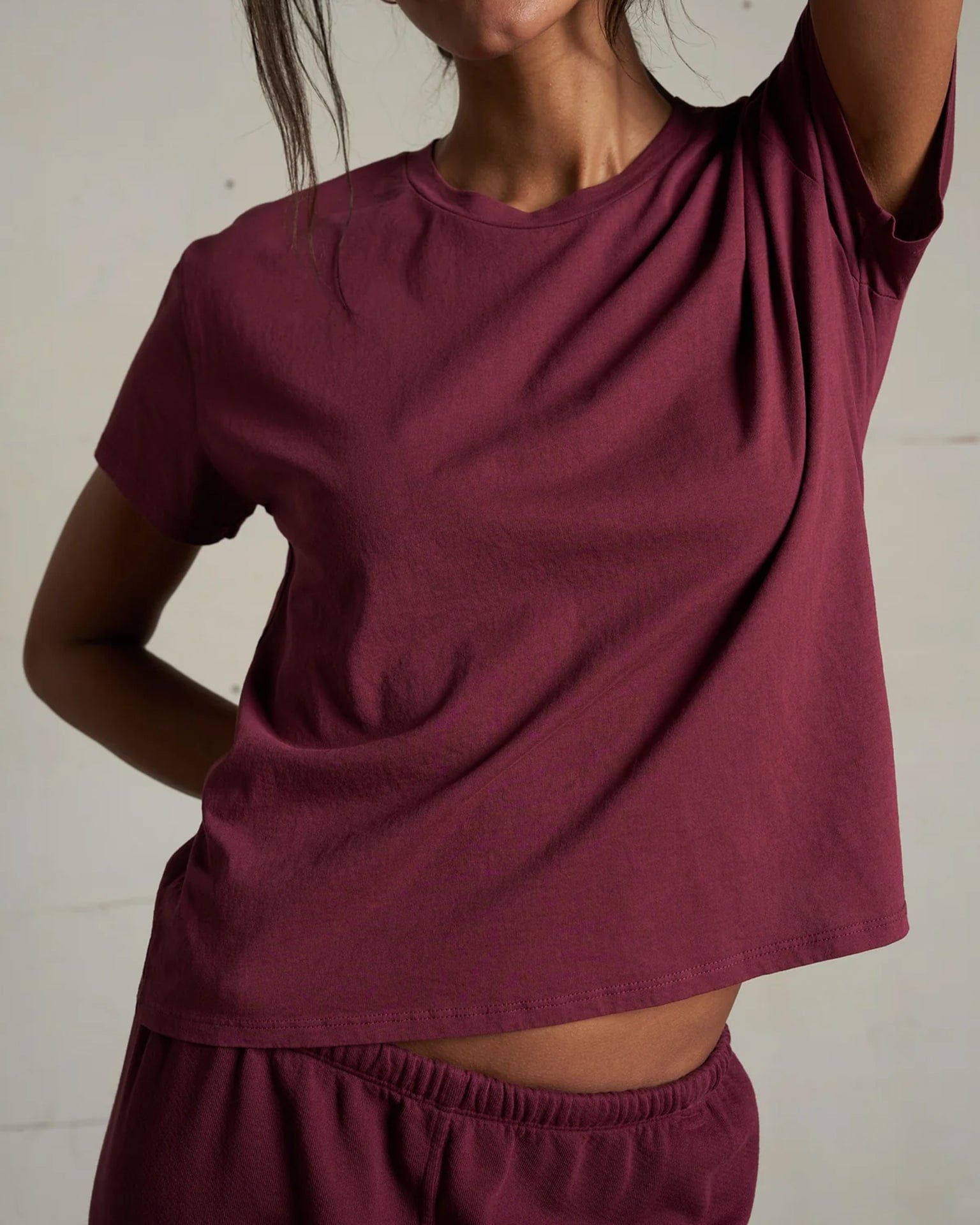 perfectwhitetee Harley Cotton S/S Boxy Crew Tee in Dark Burgundy