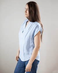 Hartford Casta Short Sleeve Popover in Light Blue 