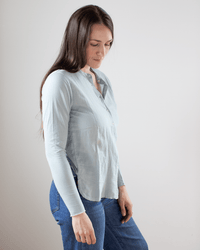 Hartford Taha No Collar Shirt in Aqua 