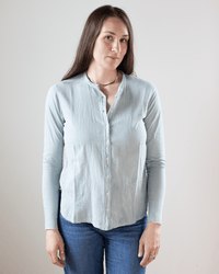 Hartford Taha No Collar Shirt in Aqua 