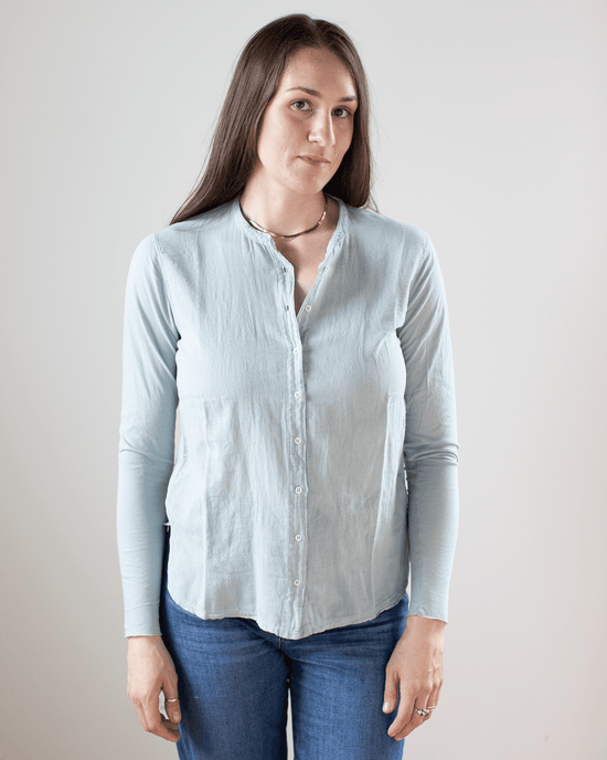 Hartford Taha No Collar Shirt in Aqua 