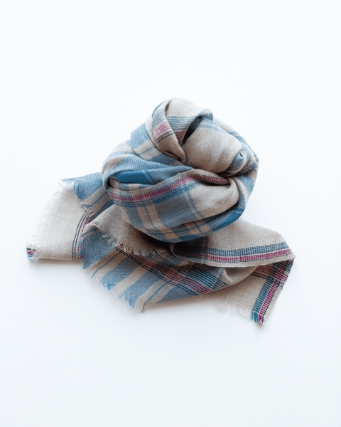 Tartan Scarf in Beige & Blue