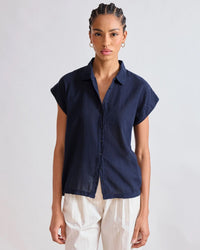 Hartford Teno Short Sleeve Button Up in Navy 