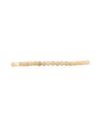A string of Karen Lazar Design's 2MM Sig Bracelet with Nude Moonstone & Yellow Gold beads in varying shades of white and tan displayed horizontally against a white background.