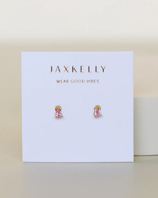 JaxKelly Teardrop - Light Pink CZ - Gold Earrings 