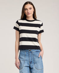 Fiona S/S Crew Neck Top in Black/White