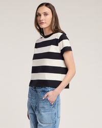 Fiona S/S Crew Neck Top in Black/White