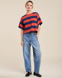 Fryee S/S Crop Top in Red/Blue