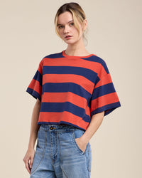 Fryee S/S Crop Top in Red/Blue