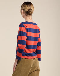 Gabriela L/S Boat Neck Top in Red/Blue