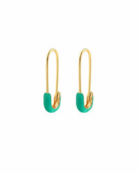 Kris Nations Jewelry Safety Pin Enamel Hoop Earrings in Turquoise & 18K Gold Vermeil